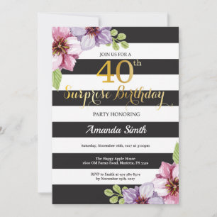Surprise 40th Birthday Invitation Women Floral