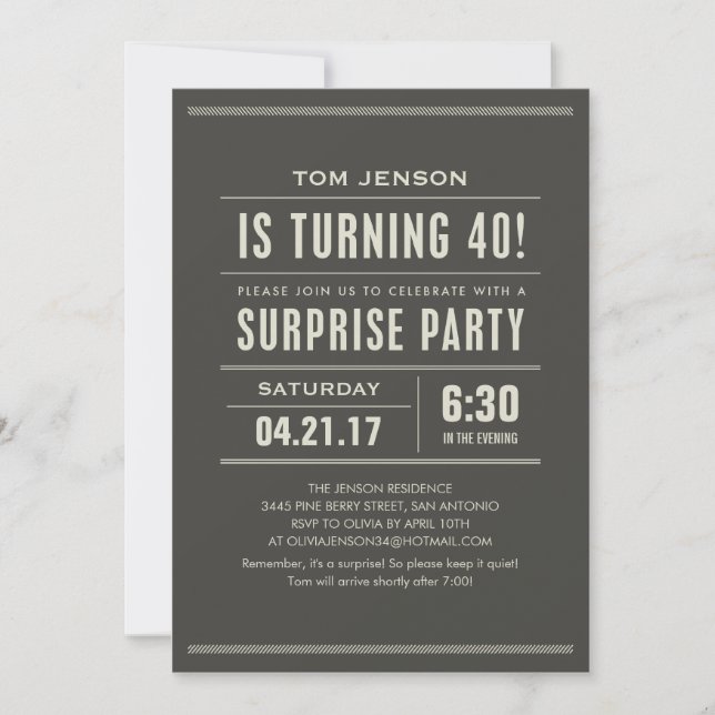 Surprise 40th Birthday Invitations (Front)