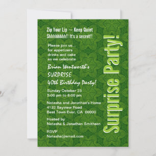 SURPRISE 40th Birthday Modern Green Stars Invitation