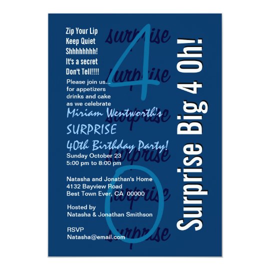 SURPRISE 40th Birthday Modern Navy White Template Card