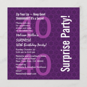 SURPRISE 40th Birthday Modern Purple White W1868 Invitation