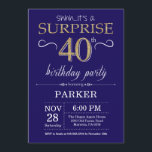 Surprise 40th Birthday Navy Blue and Gold Glitter Invitation<br><div class="desc">Surprise 40th Birthday Invitation with Navy Blue and Gold Glitter Background. Adult Birthday. Men or Women Bday Invite. Any age. For further customisation,  please click the "Customise it" button and use our design tool to modify this template.</div>