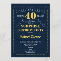 Surprise 40th Birthday - Navy Gold