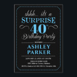 Surprise 40th Birthday Party - Black Blue Invitation<br><div class="desc">Surprise 40th Birthday Party Invitation.
Simple classy design in black,  blue and white. Features stylish script font. Surprise bday celebration for man or woman. Can be customized into any age!</div>