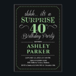 Surprise 40th Birthday Party - Black Green Invitation<br><div class="desc">Surprise 40th Birthday Party Invitation.
Simple classy design in black green and white. Features stylish script font. Surprise bday celebration for man or woman. Can be customized into any age!</div>