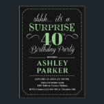 Surprise 40th Birthday Party - Black Green Invitation<br><div class="desc">Surprise 40th Birthday Party Invitation.
Simple classy design in black green and white. Features stylish script font. Surprise bday celebration for man or woman. Can be customized into any age!</div>