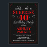 Surprise 40th Birthday Party - Black Red White Invitation<br><div class="desc">Surprise 40th Birthday Party Invitation.
Simple classy design in black red and white. Features stylish script font. Surprise bday celebration for man or woman. Can be customized into any age!</div>