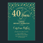 Surprise 40th Birthday Party - Emerald Green Gold Invitation<br><div class="desc">Surprise 40th Birthday Party Invitation.
Elegant design in emerald green and faux glitter gold. Features script font and diamonds confetti. Cheers to 40 Years! Message me if you need further customization.</div>