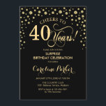 Surprise 40th Birthday Party - Gold Black Invitation<br><div class="desc">Surprise 40th Birthday Party Invitation.
Elegant design in black and faux glitter gold . Features script font and diamonds confetti. Cheers to 40 Years! Message me if you need further customization.</div>