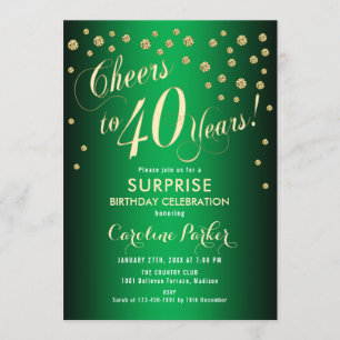 Surprise 40th Birthday Party - Gold Green Invitation