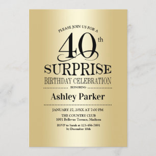 Surprise 40th Birthday Party - Gold Invitation