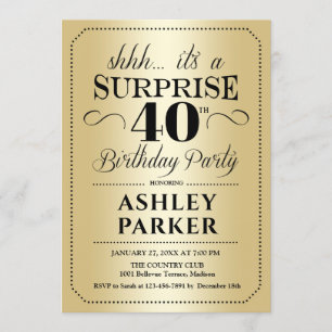 Surprise 40th Birthday Party - Gold Invitation
