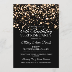 Surprise 40th Birthday Party Gold Midnight Glam Invitation