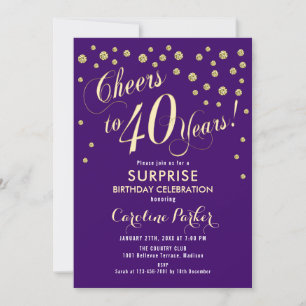 Surprise 40th Birthday Party - Gold Purple Invitation