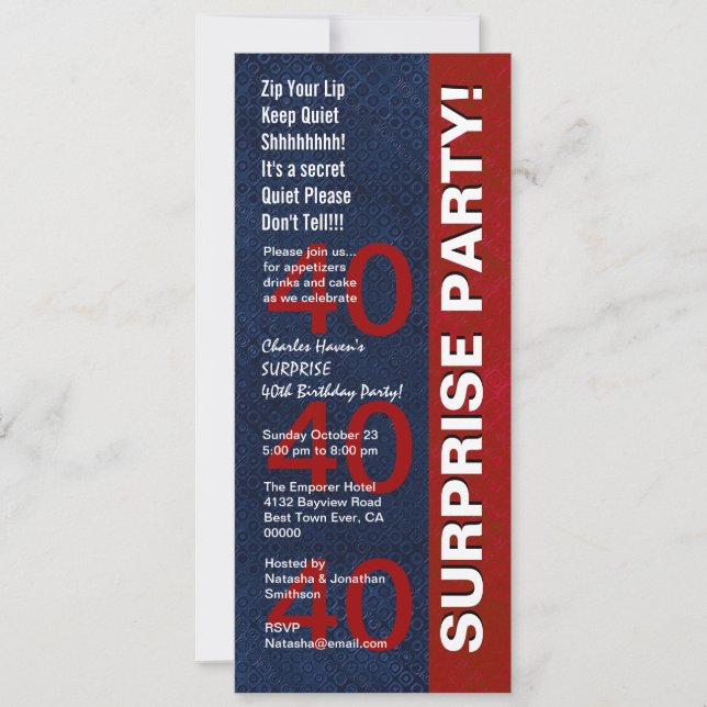 SURPRISE 40th Birthday Party Modern Blue Red V01 Invitation (Front)