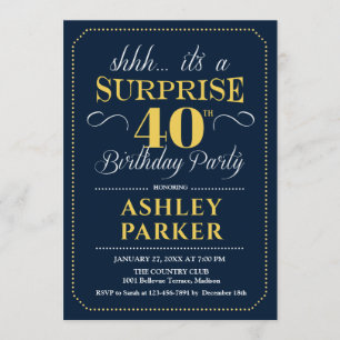 Surprise 40th Birthday Party - Navy Gold Invitation