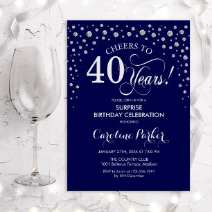 Surprise 40th Birthday Party - Navy Silver Invitation