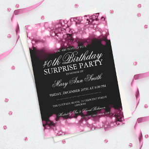 Surprise 40th Birthday Party Pink Sparkling Lights Invitation