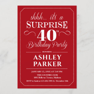Surprise 40th Birthday Party - Red White Invitation