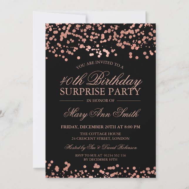 Surprise 40th Birthday Party Rose Gold Foil Invitation (Front)