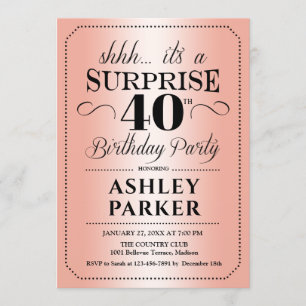 Surprise 40th Birthday Party - Rose Gold Invitation