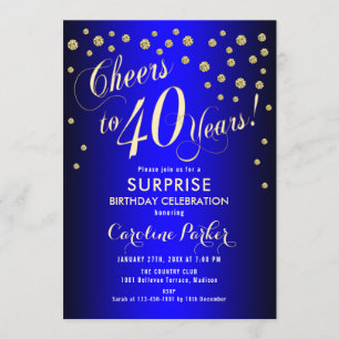 Surprise 40th Birthday Party - Royal Blue Gold Invitation