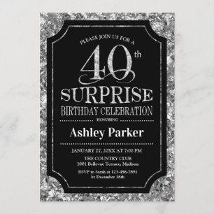 Surprise 40th Birthday Party - Silver Black Invitation