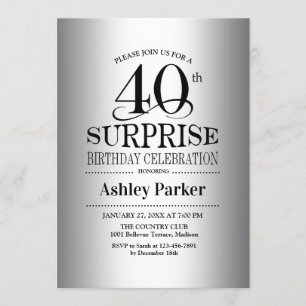 Surprise 40th Birthday Party - Silver Invitation