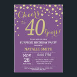 Surprise 40th Birthday Purple and Gold Diamond Invitation<br><div class="desc">Surprise 40th Birthday Invitation with Purple and Gold Glitter Diamond Background. Gold Confetti. Adult Birthday. Male Men or Women Birthday. For further customisation,  please click the "Customise it" button and use our design tool to modify this template.</div>