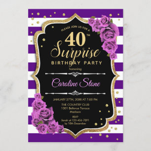 Surprise 40th Birthday - Purple Gold Invitation