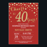 Surprise 40th Birthday Red and Gold Diamond Invitation<br><div class="desc">Surprise 40th Birthday Invitation with Red and Gold Glitter Diamond Background. Gold Confetti. Adult Birthday. Male Men or Women Birthday. For further customisation,  please click the "Customise it" button and use our design tool to modify this template.</div>