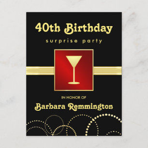Surprise 40th Birthday Red Black Gold Invitations