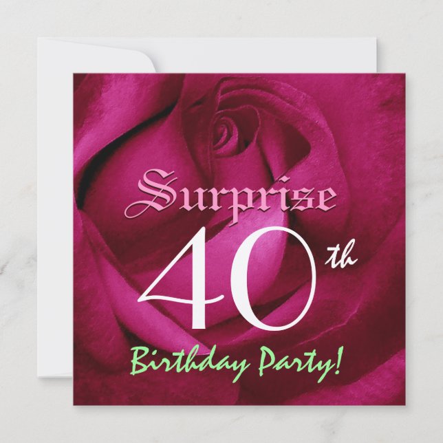 SURPRISE 40th Birthday Red Rose E004 Invitation (Front)