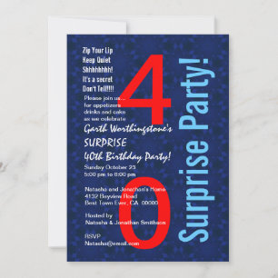 SURPRISE 40th Birthday Red White Blue D345 Invitation