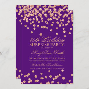 Surprise 40th Birthday Rose Gold Glitter Purple Invitation