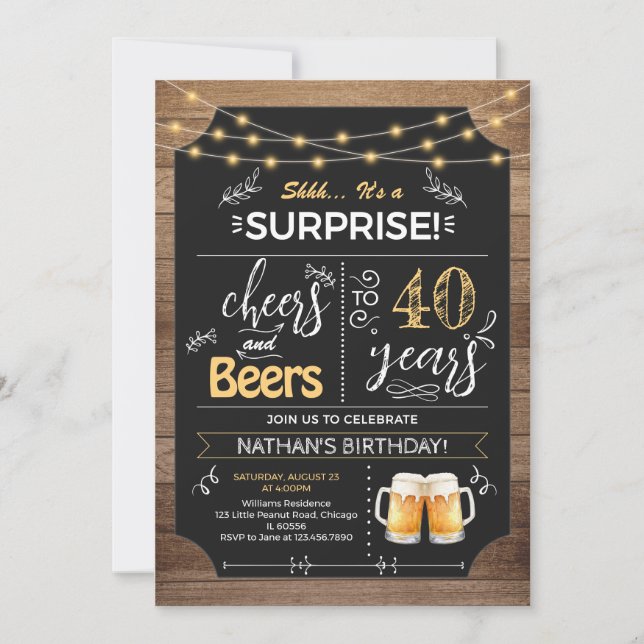 Surprise 40th Birthday Rustic Chalkboard Invitation (Front)