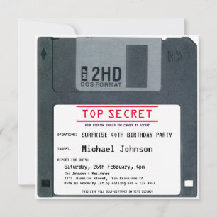 Surprise 40th Birthday Top Secret Retro 80s Disc  Invitation