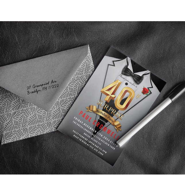 Surprise 40th Birthday Tuxedo Invitation (Creator Uploaded)