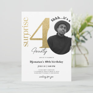 Surprise 40th Gold Birthday Invitation with Photo