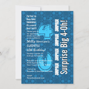 SURPRISE 40th Modern Birthday Blue and White V26 Invitation