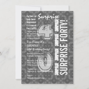 SURPRISE 40th Modern Birthday Grey and White G303 Invitation