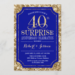 Surprise 40th Wedding Anniversary - Blue Gold Invitation