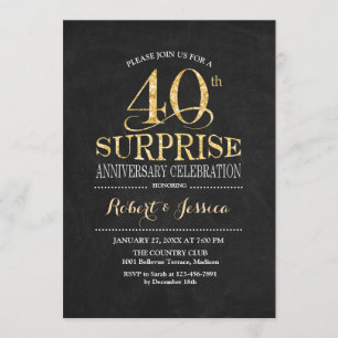 Surprise 40th Wedding Anniversary Chalkboard Gold Invitation