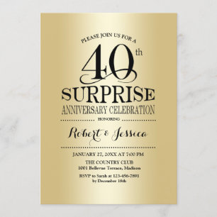 Surprise 40th Wedding Anniversary - Gold Invitation