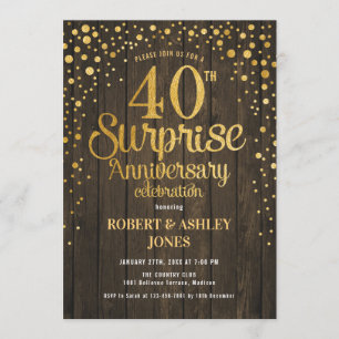 Surprise 40th Wedding Anniversary - Wood & Gold Invitation