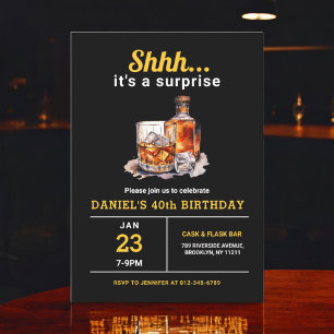 Surprise 40th Whiskey Bourbon Birthday Party Invitation