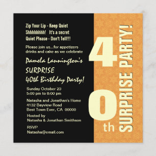 SURPRISE 40th Year Birthday Gold and Black W577 Invitation