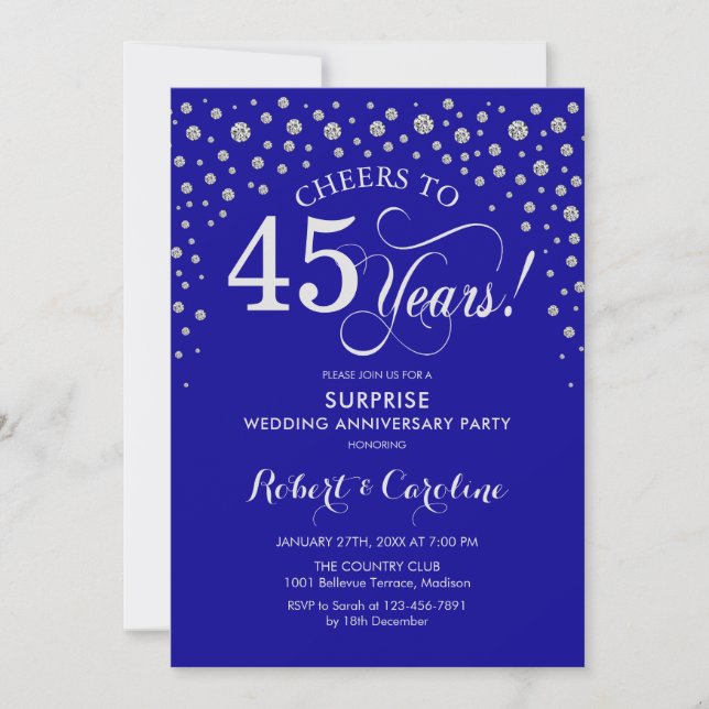 Surprise 45th Anniversary Party - Sapphire Blue Invitation (Front)