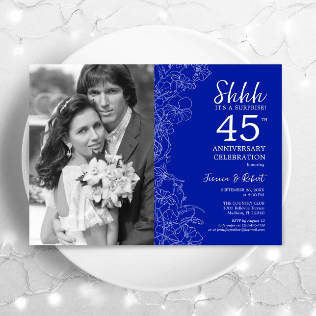 Surprise 45th Anniversary With Photo Royal Blue Invitation (Creator Uploaded)