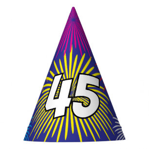 Surprise 45th Birthday party paper cone hats